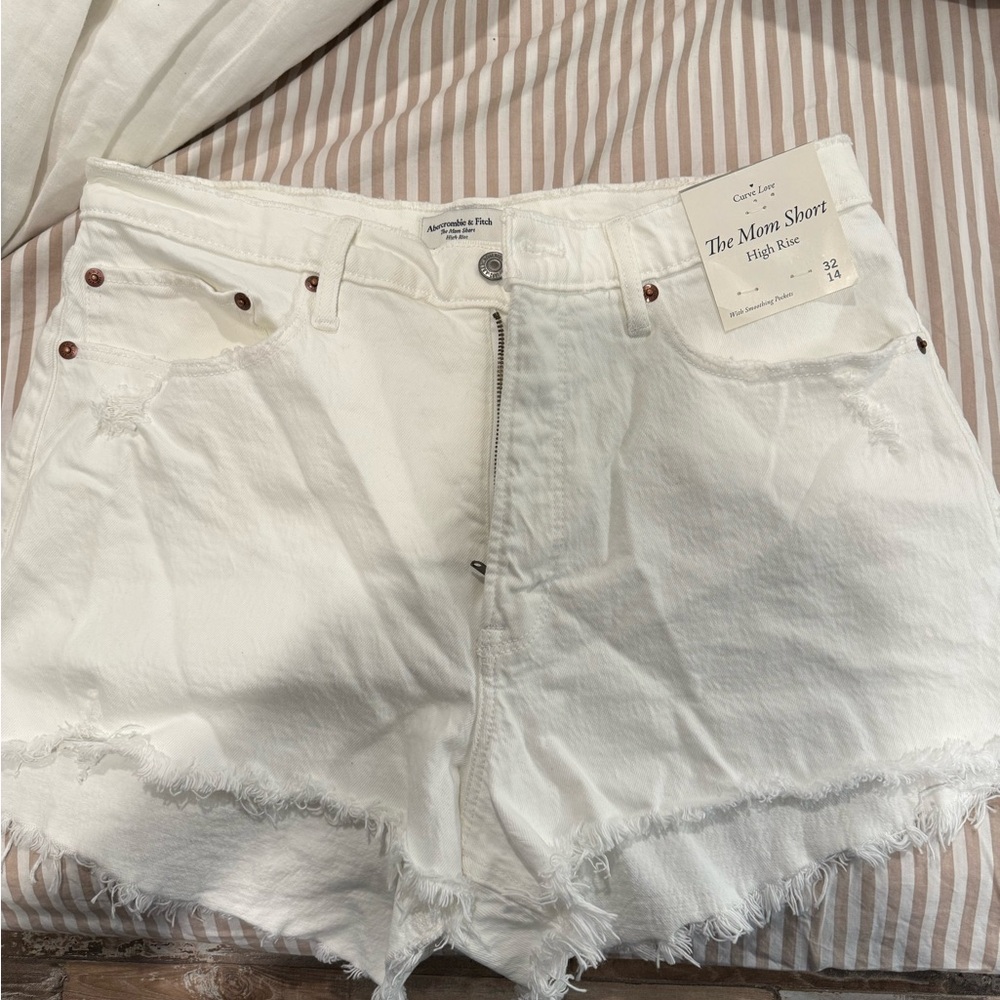 Abercrombie & Fitch White High Waist Denim Shorts